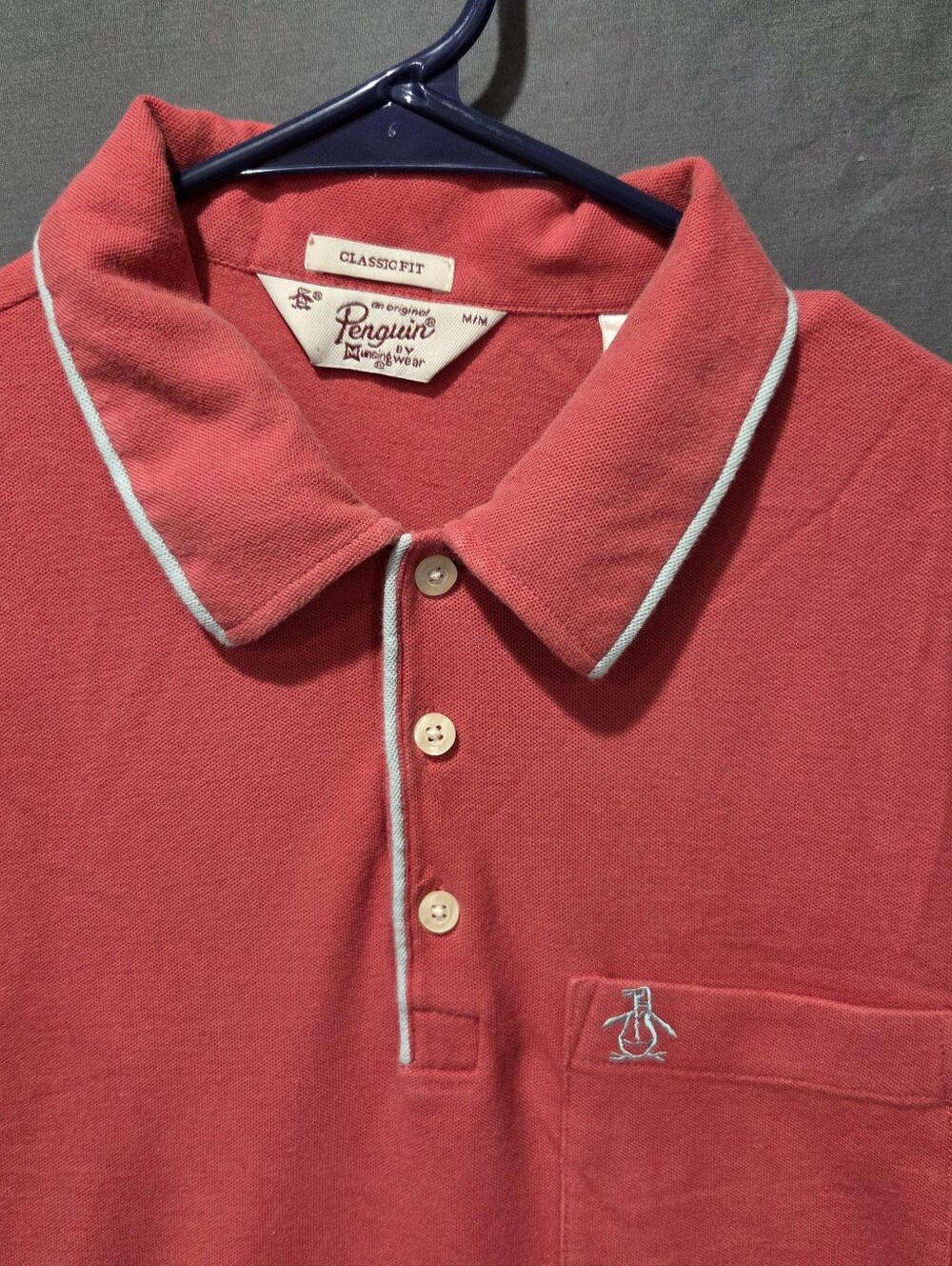Original Penguin Light Red/Coral Polo with Cream Contrast Trim